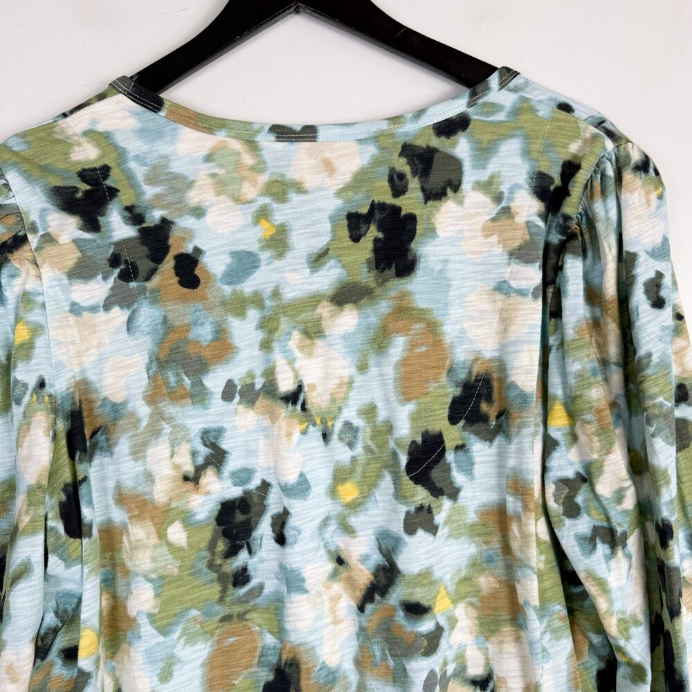 Chico's Printed Slub Puff-Sleeve Tee Shirt Green Abstract V-Neck - 3 XL - Picture 7 of 9